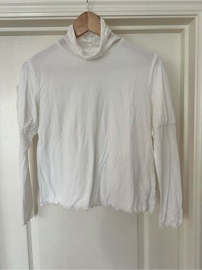 LANVIN Sport White Ruffled Long Sleeve Turtleneck SZ 38 M 8 10